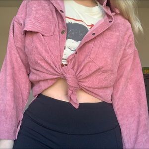 pink oversized corduroy shirt